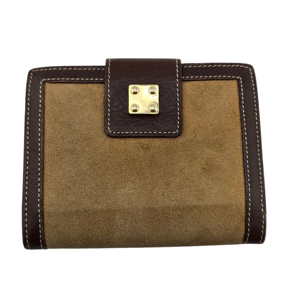 Loewe Bifold Wallet Suede Leather Tan Brown Anagram Logo Made in Spain - Picture 2 of 10